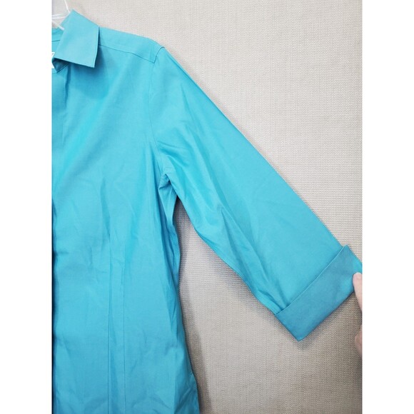 Foxcroft Heritage Non-Iron Fitted Cotton Turquoise 3/4 Sleeve Button-Up Top 12 - Picture 2 of 5